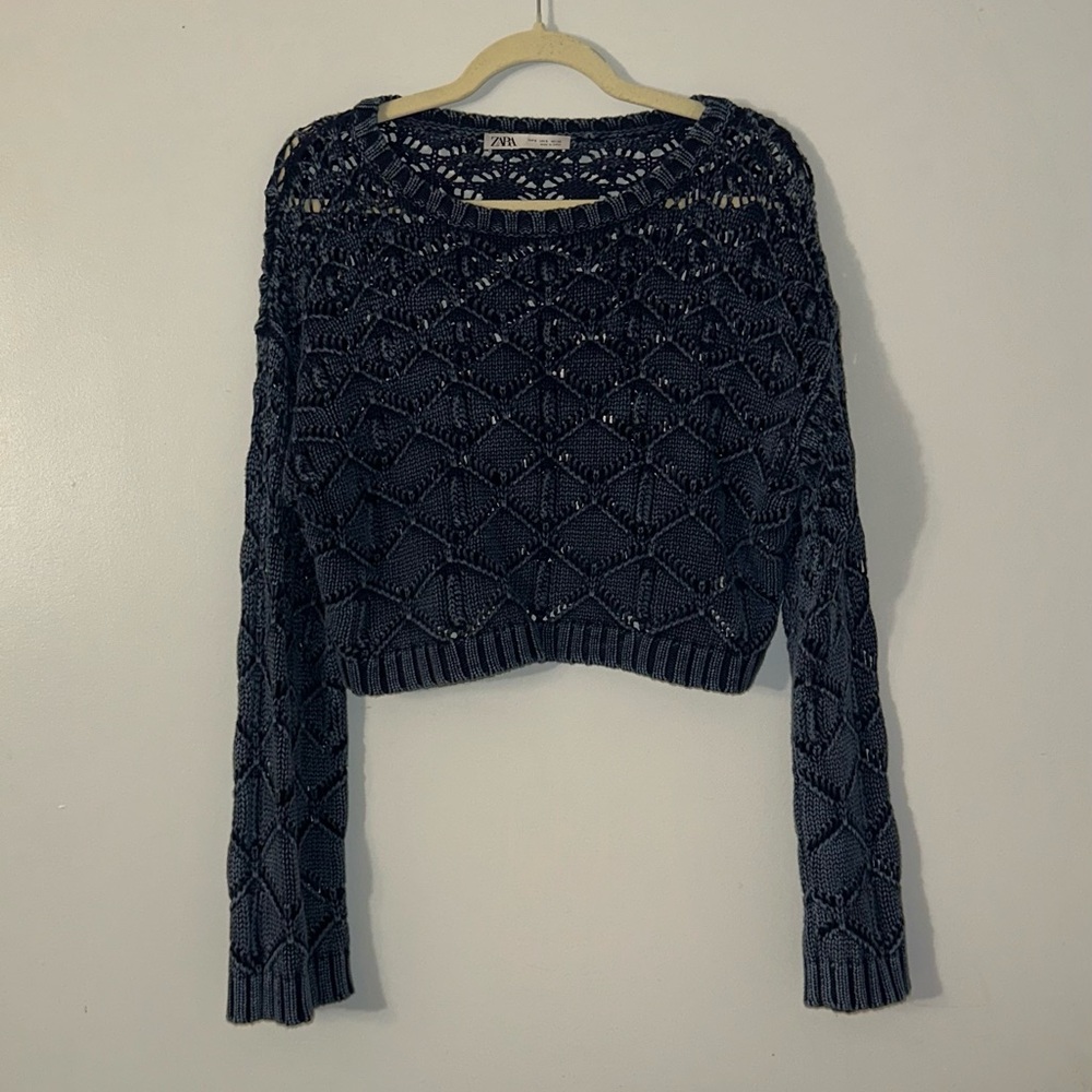 ZARA Dark Blue Crocheted Sweater